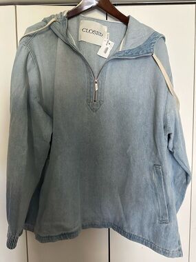NWT CLOSED Light Wash Denim Half-Zip Hoodie